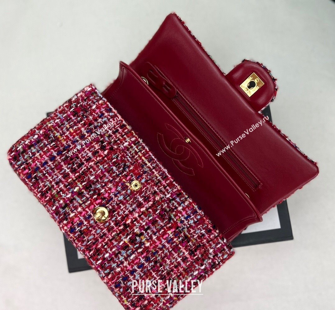 Chanel Wool Tweed Medium Classic Handbag A01112 Red/Blue/Pink 2023 (jiyuan-23100907)