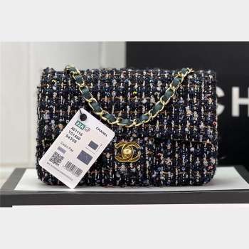Chanel Wool Tweed Small Classic Handbag A01116 Navy Blue/Green 2023 (jiyuan-23100915)