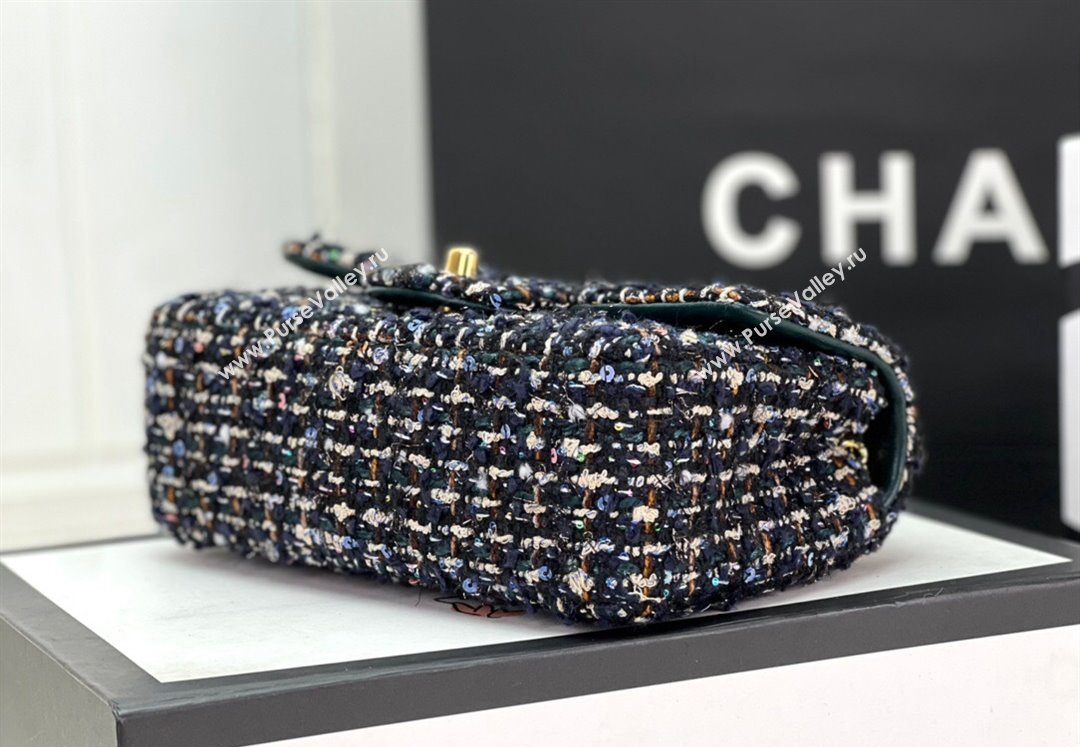 Chanel Wool Tweed Small Classic Handbag A01116 Navy Blue/Green 2023 (jiyuan-23100915)