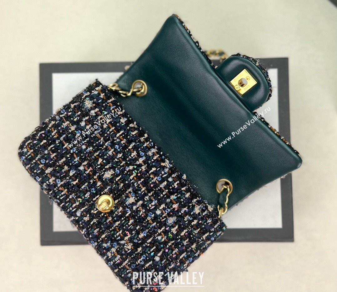 Chanel Wool Tweed Small Classic Handbag A01116 Navy Blue/Green 2023 (jiyuan-23100915)
