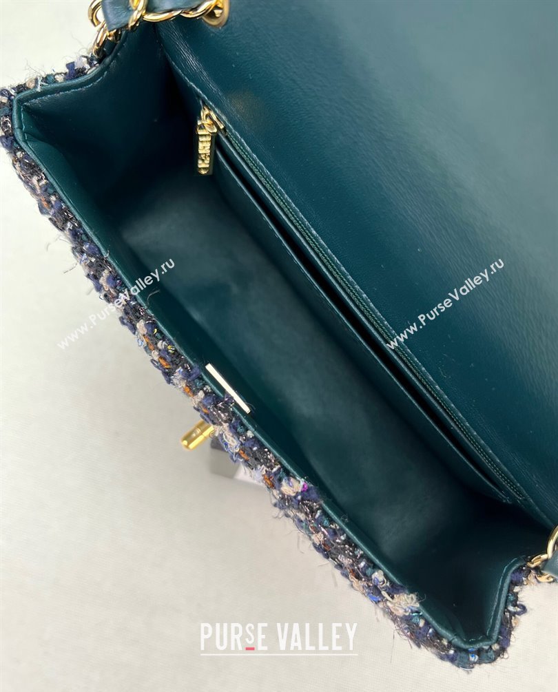 Chanel Wool Tweed Small Classic Handbag A01116 Navy Blue/Green 2023 (jiyuan-23100915)