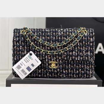 Chanel Wool Tweed Medium Classic Handbag A01112 Navy Blue/Green 2023 (jiyuan-23100905)