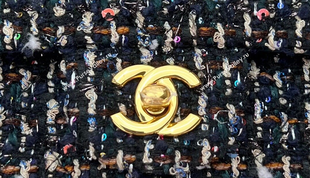 Chanel Wool Tweed Medium Classic Handbag A01112 Navy Blue/Green 2023 (jiyuan-23100905)