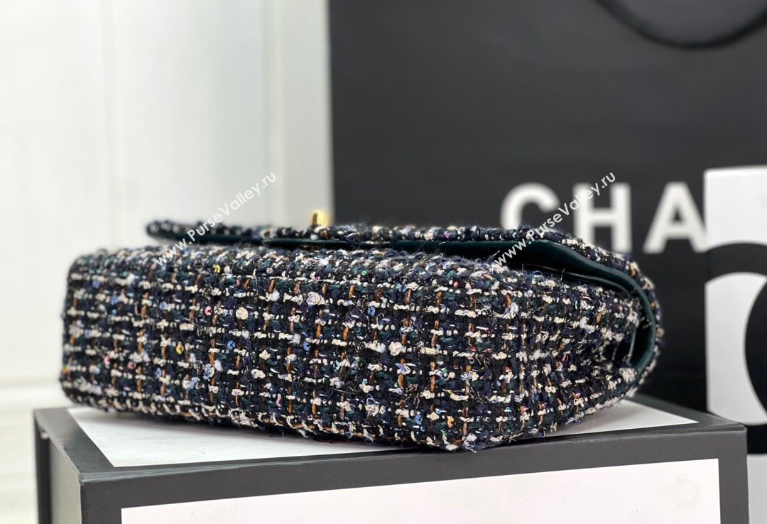Chanel Wool Tweed Medium Classic Handbag A01112 Navy Blue/Green 2023 (jiyuan-23100905)