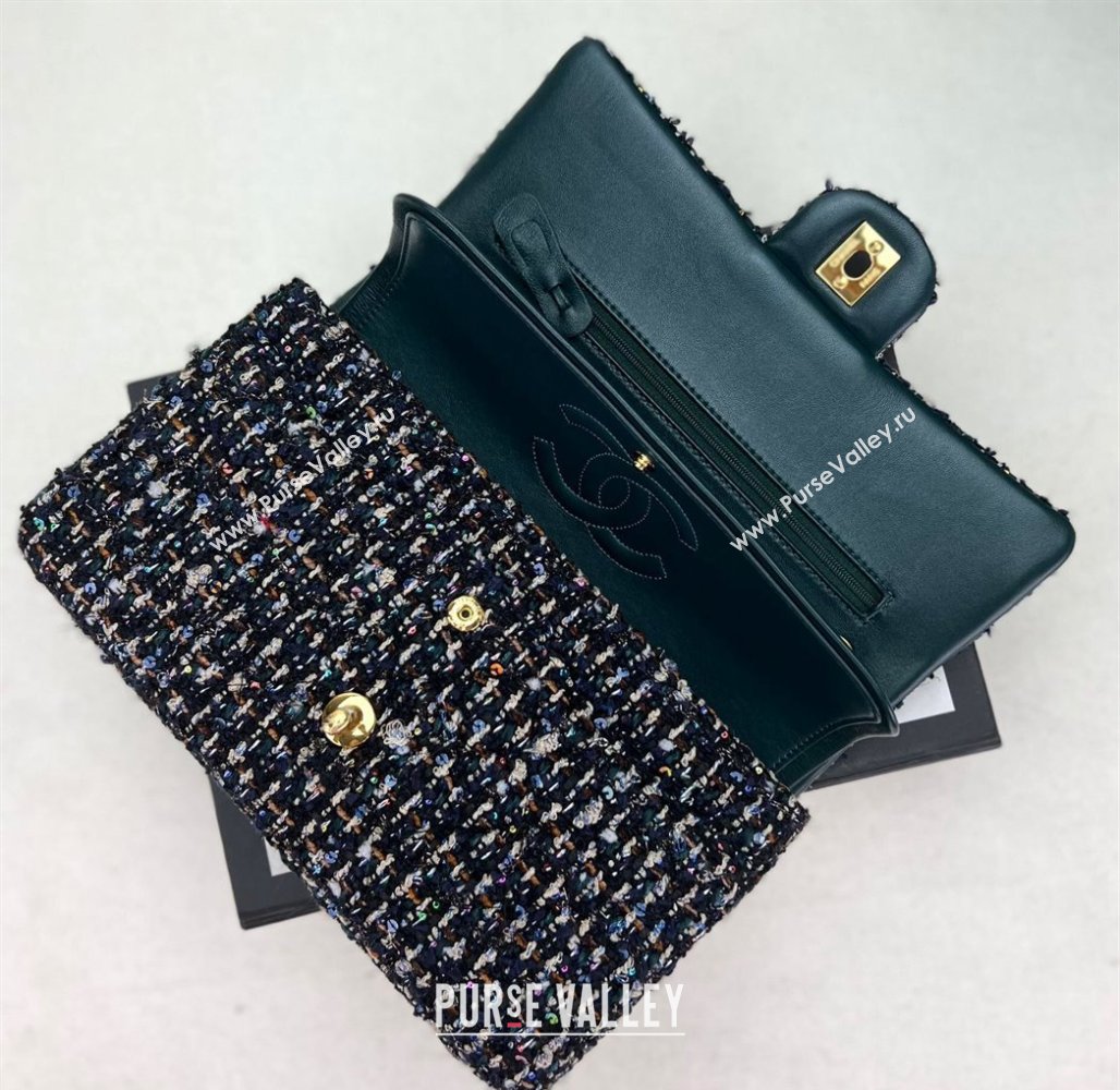 Chanel Wool Tweed Medium Classic Handbag A01112 Navy Blue/Green 2023 (jiyuan-23100905)