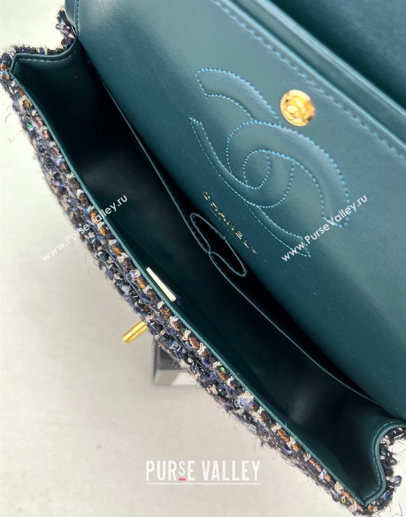 Chanel Wool Tweed Medium Classic Handbag A01112 Navy Blue/Green 2023 (jiyuan-23100905)