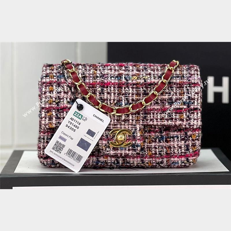 Chanel Wool Tweed Small Classic Handbag A01116 Blue/Red 2023 (jiyuan-23100916)