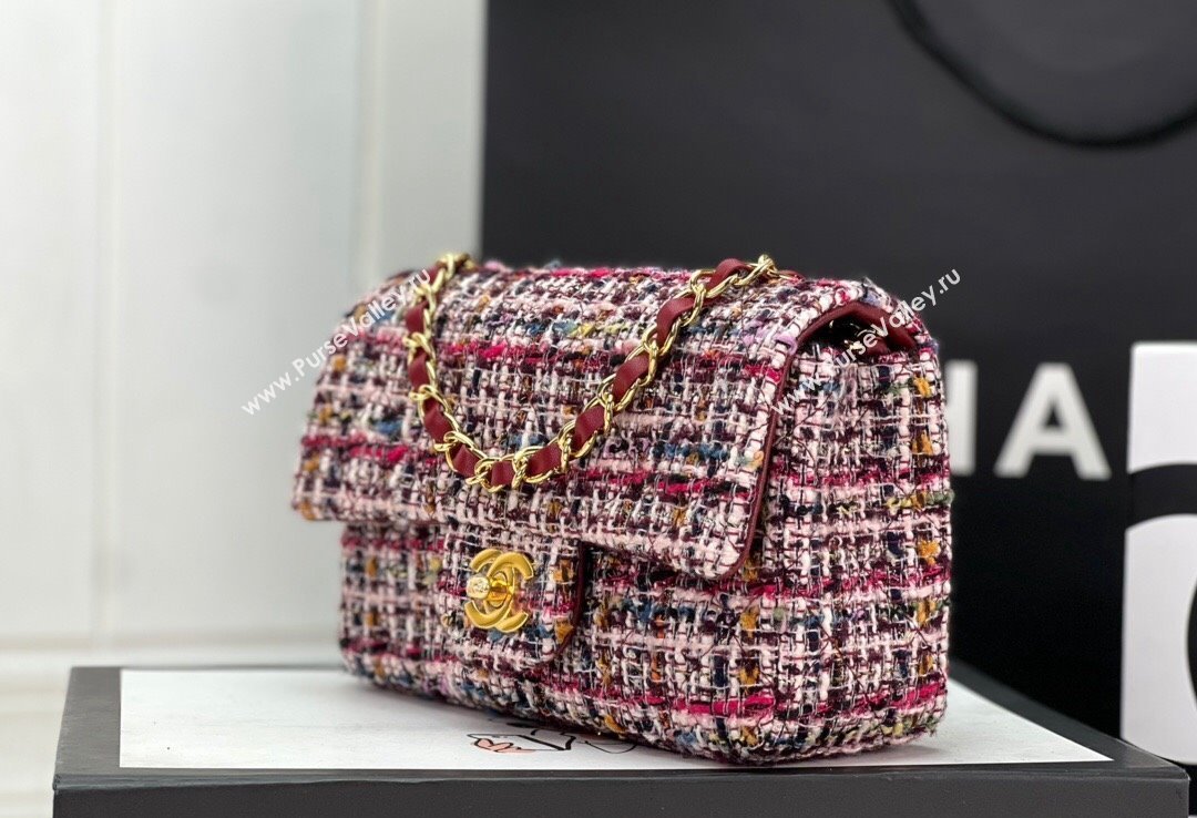 Chanel Wool Tweed Small Classic Handbag A01116 Blue/Red 2023 (jiyuan-23100916)