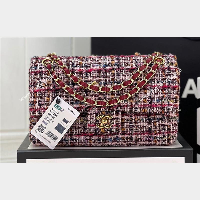 Chanel Wool Tweed Medium Classic Handbag A01112 Blue/Red 2023 (jiyuan-23100906)