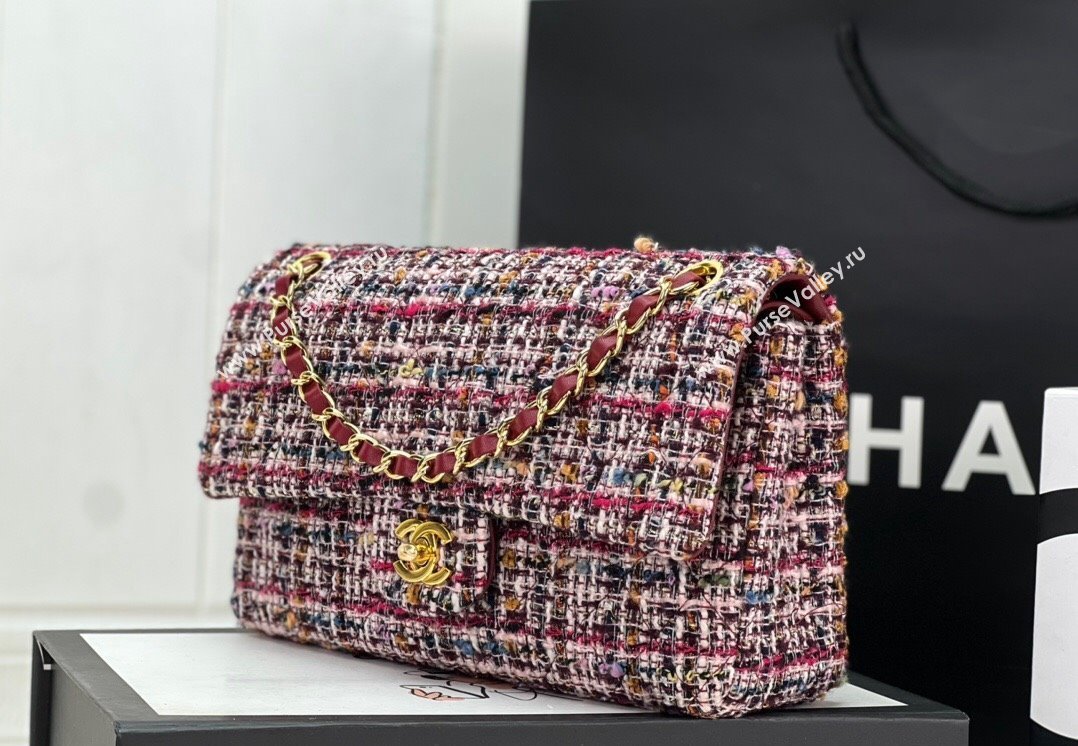 Chanel Wool Tweed Medium Classic Handbag A01112 Blue/Red 2023 (jiyuan-23100906)