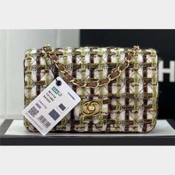 Chanel Wool Tweed Small Classic Handbag A01116 Green/Brown 2023 (jiyuan-23100918)