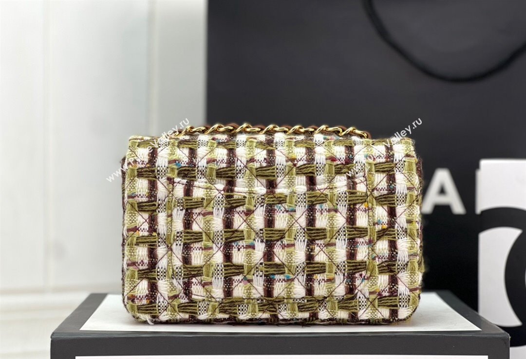 Chanel Wool Tweed Small Classic Handbag A01116 Green/Brown 2023 (jiyuan-23100918)