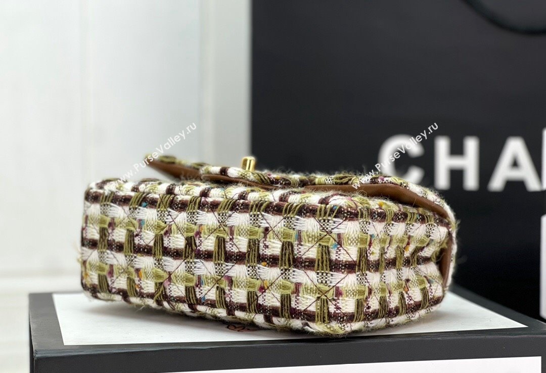 Chanel Wool Tweed Small Classic Handbag A01116 Green/Brown 2023 (jiyuan-23100918)