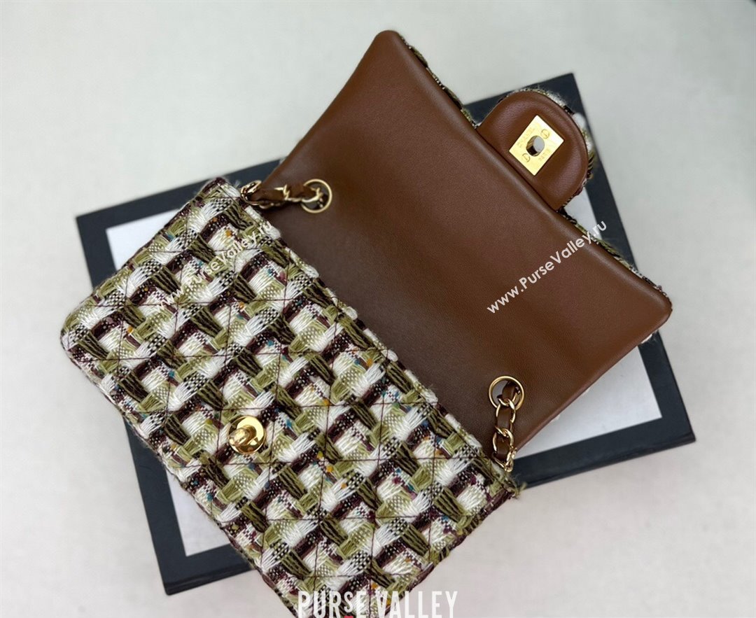 Chanel Wool Tweed Small Classic Handbag A01116 Green/Brown 2023 (jiyuan-23100918)