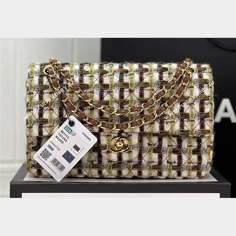 Chanel Wool Tweed Medium Classic Handbag A01112 Green/Brown 2023 (jiyuan-23100908)