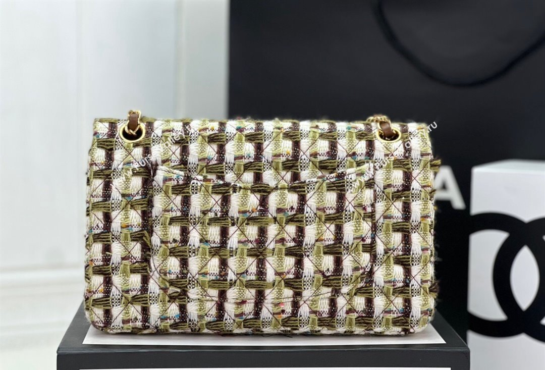 Chanel Wool Tweed Medium Classic Handbag A01112 Green/Brown 2023 (jiyuan-23100908)