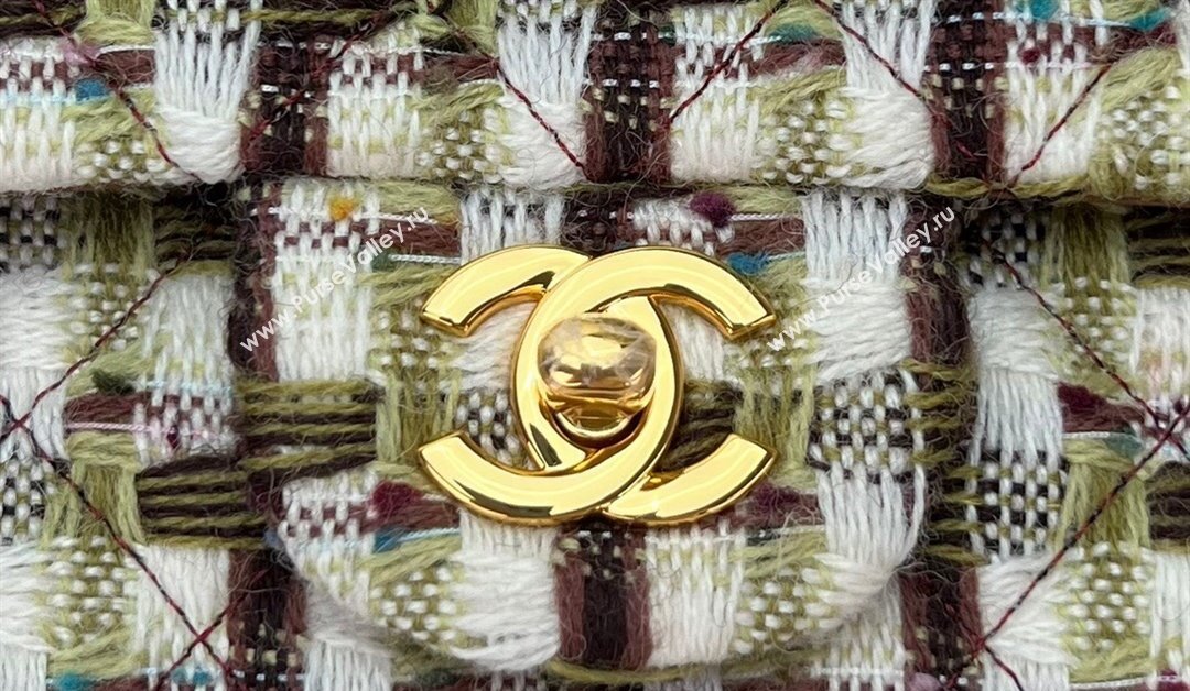 Chanel Wool Tweed Medium Classic Handbag A01112 Green/Brown 2023 (jiyuan-23100908)