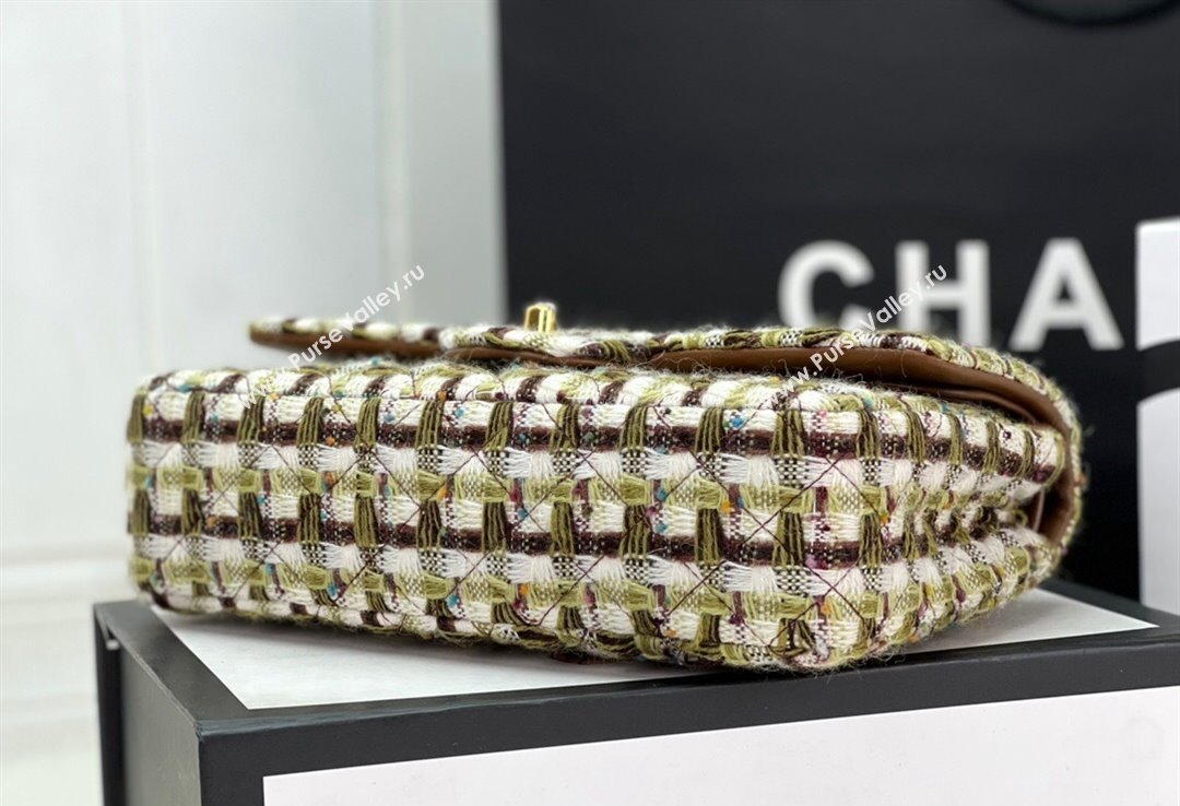 Chanel Wool Tweed Medium Classic Handbag A01112 Green/Brown 2023 (jiyuan-23100908)