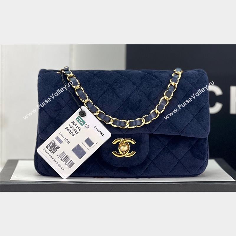 Chanel Wool Tweed Small Classic Handbag A01116 Dark Blue 2023 (jiyuan-23100913)