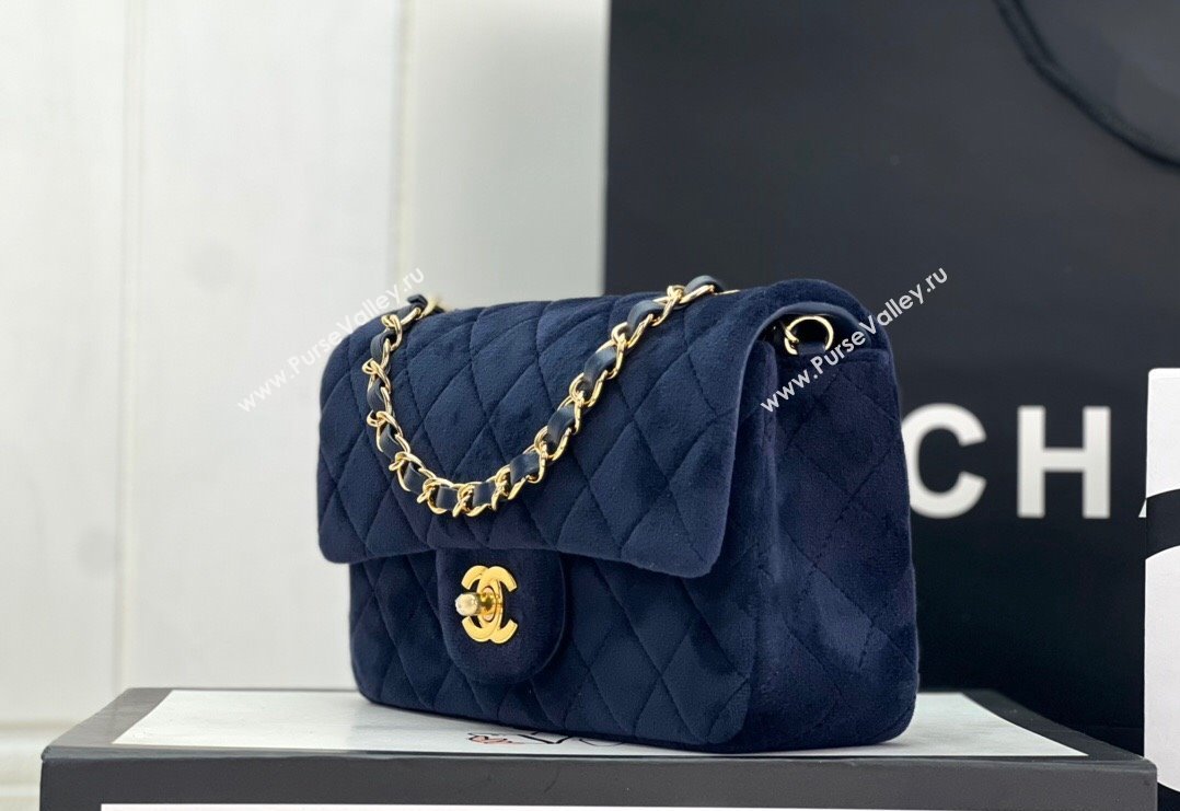 Chanel Wool Tweed Small Classic Handbag A01116 Dark Blue 2023 (jiyuan-23100913)