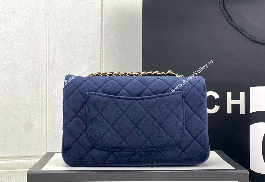 Chanel Wool Tweed Small Classic Handbag A01116 Dark Blue 2023 (jiyuan-23100913)