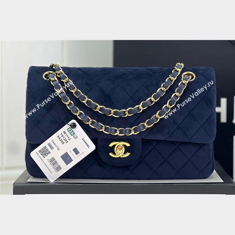 Chanel Wool Tweed Medium Classic Handbag A01112 Dark Blue 2023 (jiyuan-23100904)