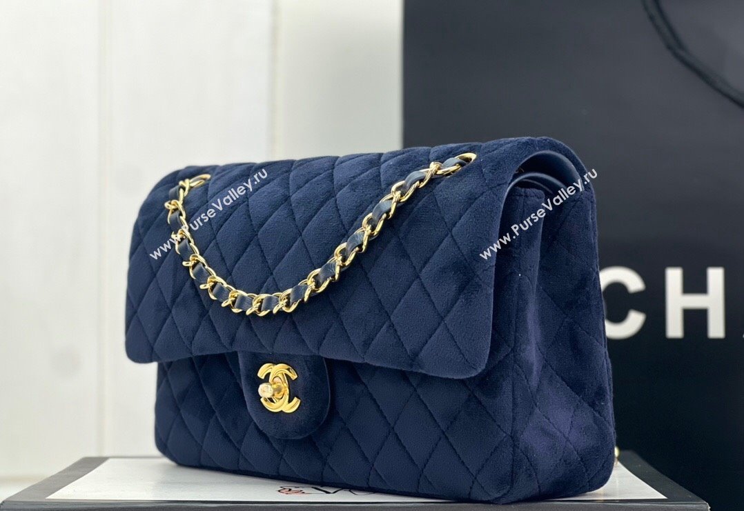 Chanel Wool Tweed Medium Classic Handbag A01112 Dark Blue 2023 (jiyuan-23100904)
