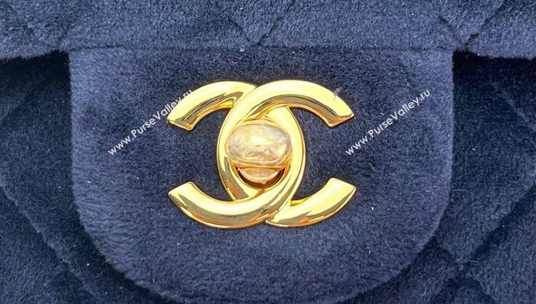 Chanel Wool Tweed Medium Classic Handbag A01112 Dark Blue 2023 (jiyuan-23100904)