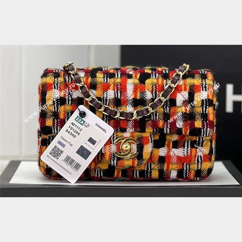 Chanel Wool Tweed Small Classic Handbag A01116 Orange/Yellow/Black 2023 (jiyuan-23100919)