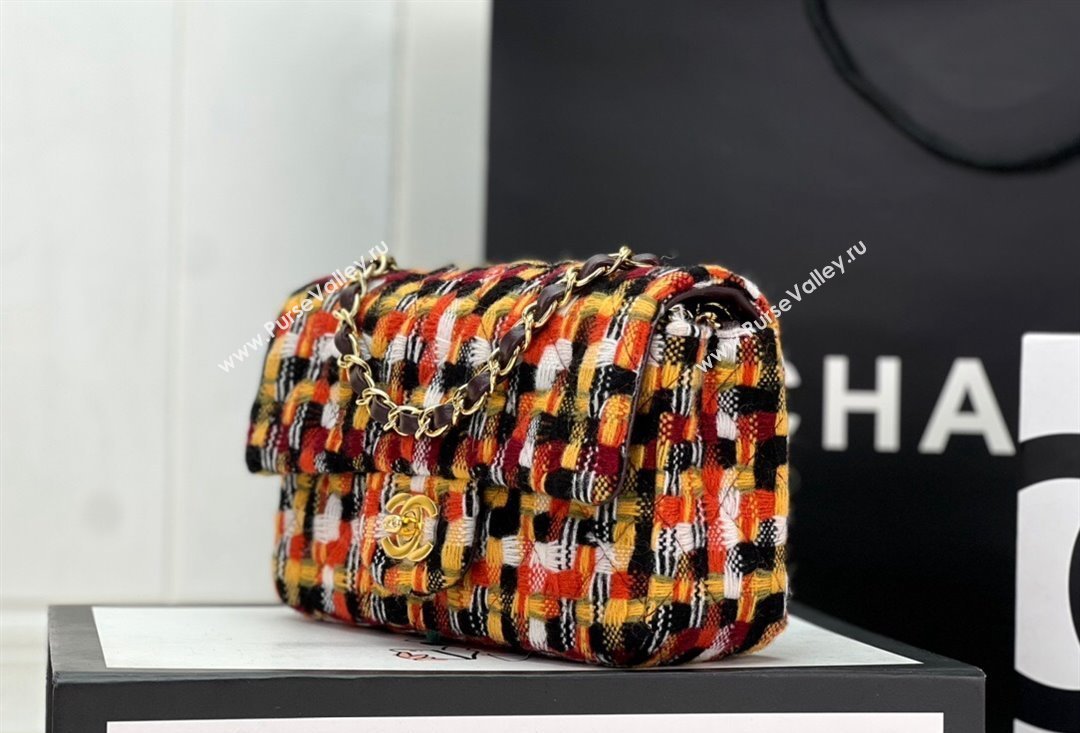 Chanel Wool Tweed Small Classic Handbag A01116 Orange/Yellow/Black 2023 (jiyuan-23100919)