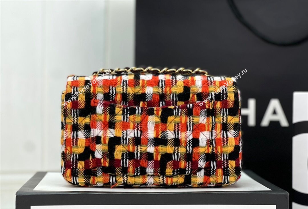 Chanel Wool Tweed Small Classic Handbag A01116 Orange/Yellow/Black 2023 (jiyuan-23100919)