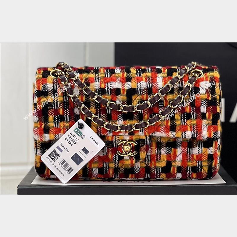 Chanel Wool Tweed Medium Classic Handbag A01112 Orange/Yellow/Black 2023 (jiyuan-23100909)