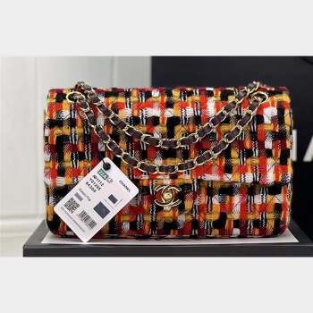 Chanel Wool Tweed Medium Classic Handbag A01112 Orange/Yellow/Black 2023 (jiyuan-23100909)
