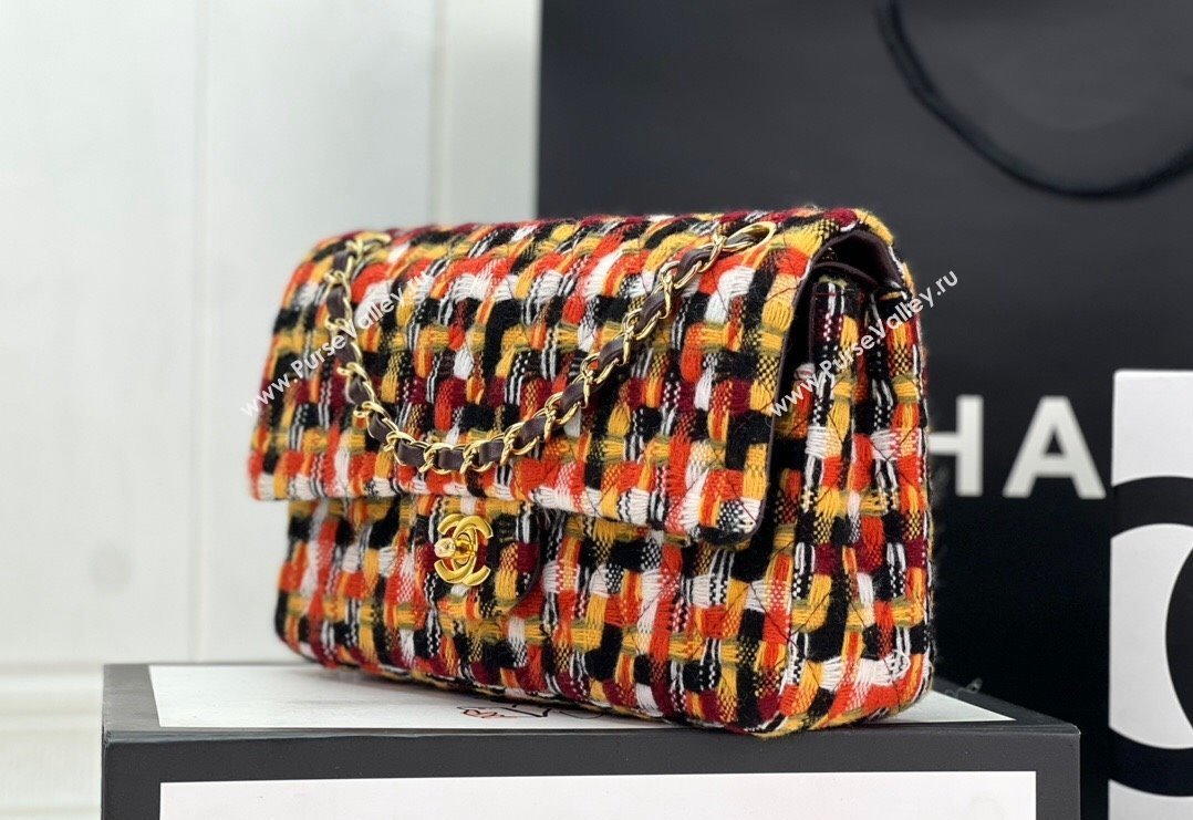 Chanel Wool Tweed Medium Classic Handbag A01112 Orange/Yellow/Black 2023 (jiyuan-23100909)