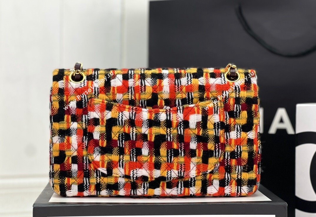 Chanel Wool Tweed Medium Classic Handbag A01112 Orange/Yellow/Black 2023 (jiyuan-23100909)