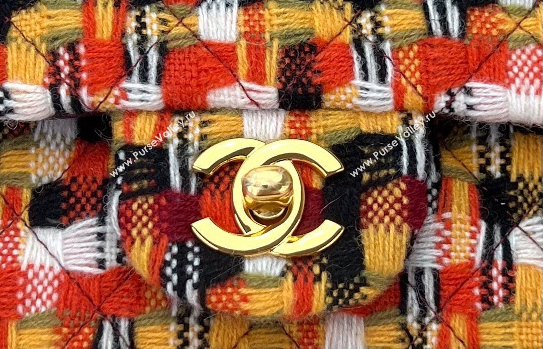 Chanel Wool Tweed Medium Classic Handbag A01112 Orange/Yellow/Black 2023 (jiyuan-23100909)