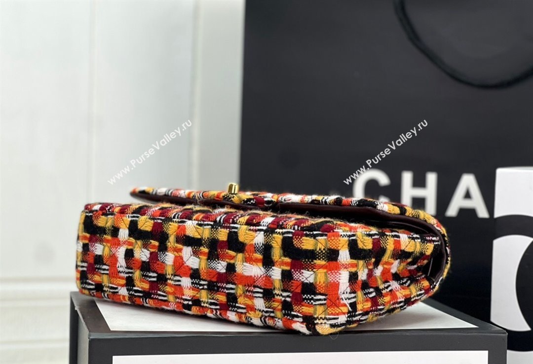 Chanel Wool Tweed Medium Classic Handbag A01112 Orange/Yellow/Black 2023 (jiyuan-23100909)