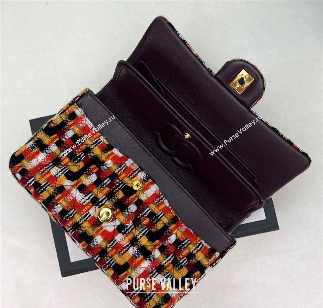 Chanel Wool Tweed Medium Classic Handbag A01112 Orange/Yellow/Black 2023 (jiyuan-23100909)