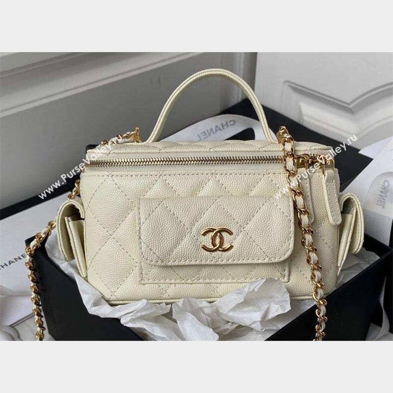 Chanel Grained Shiny Calfskin Clutch with Chain Bag AP3017 White 2023 (jiyuan-23101002)
