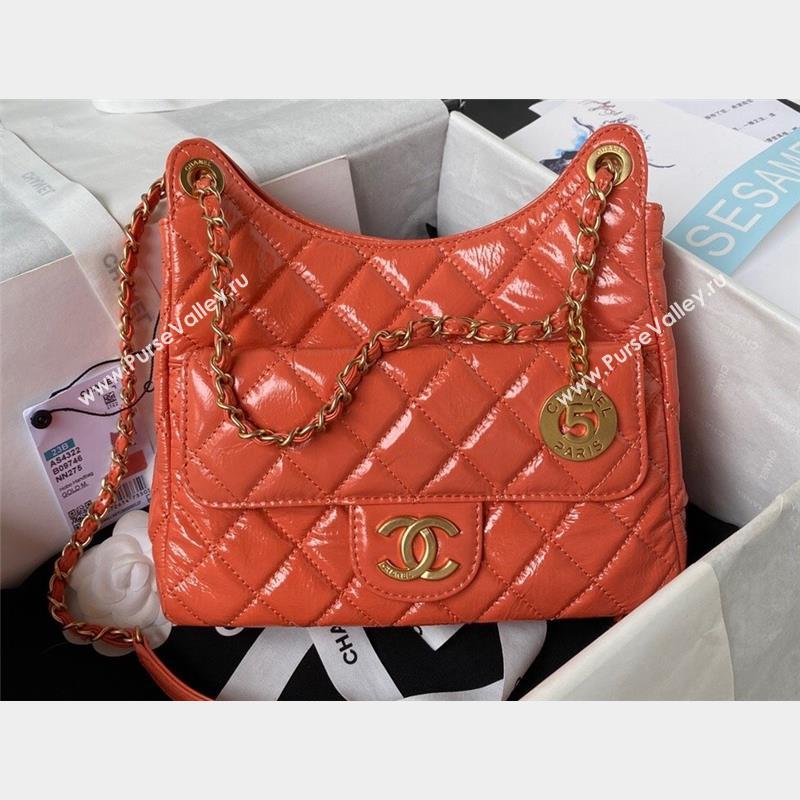 Chanel Shiny Crumpled Calfskin Hobo Handbag AS4322 Orange 2023 (jiyuan-23100953)