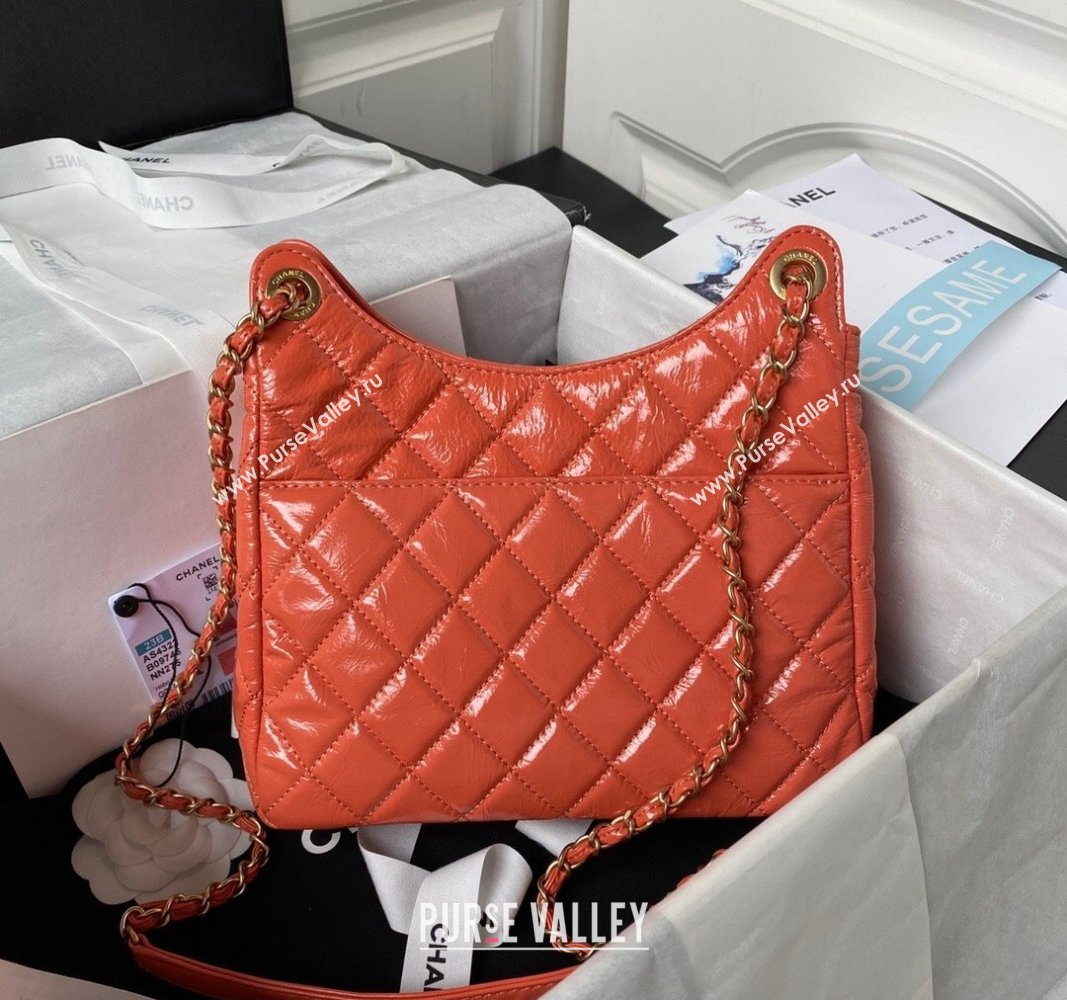 Chanel Shiny Crumpled Calfskin Hobo Handbag AS4322 Orange 2023 (jiyuan-23100953)