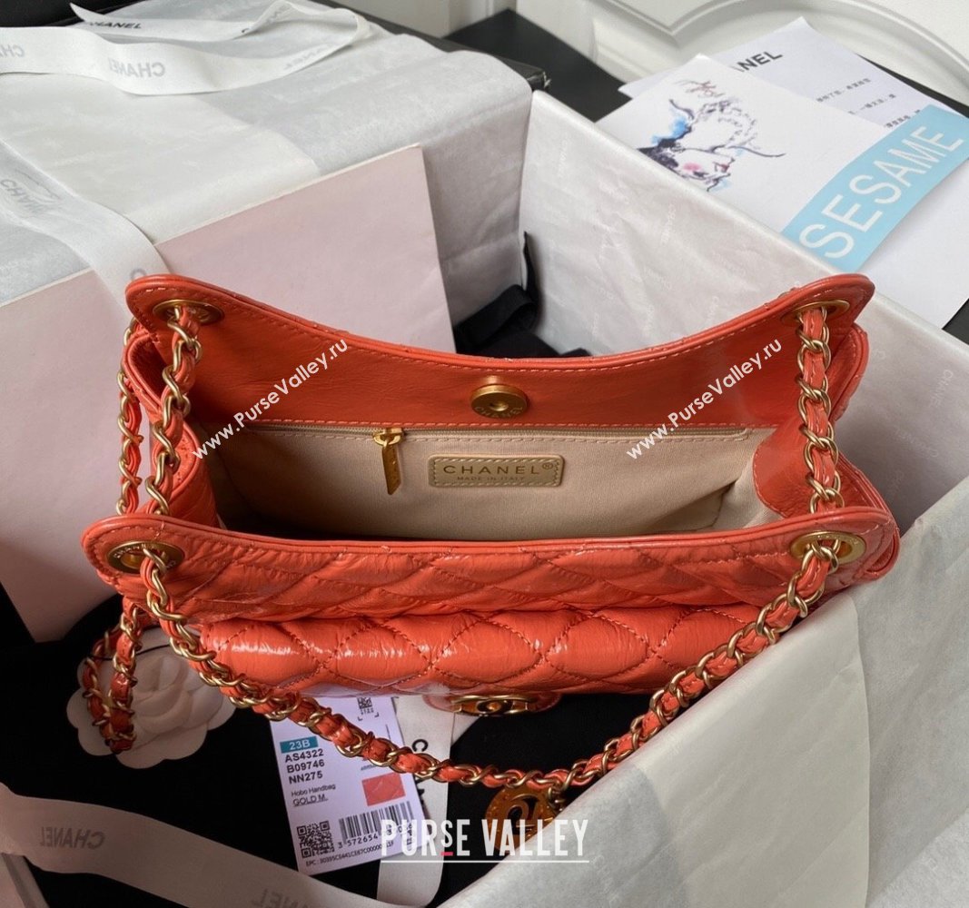 Chanel Shiny Crumpled Calfskin Hobo Handbag AS4322 Orange 2023 (jiyuan-23100953)