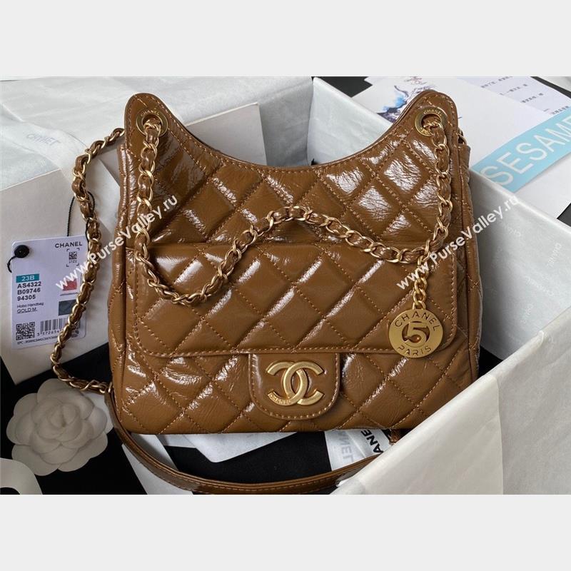 Chanel Shiny Crumpled Calfskin Hobo Handbag AS4322 Brown 2023 (jiyuan-23100954)