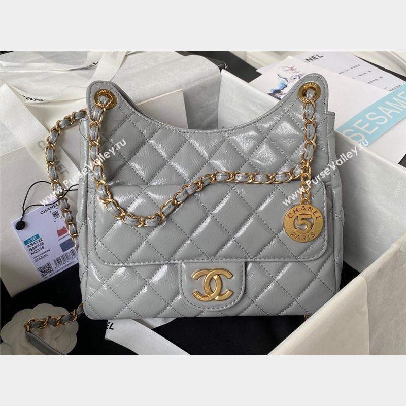Chanel Shiny Crumpled Calfskin Hobo Handbag AS4322 Gray 2023 (jiyuan-23100955)