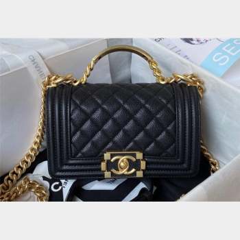 Chanel Grained Shiny Calfskin BOY Flap Bag with Handle A94805 Black 2023 (jiyuan-23100705)