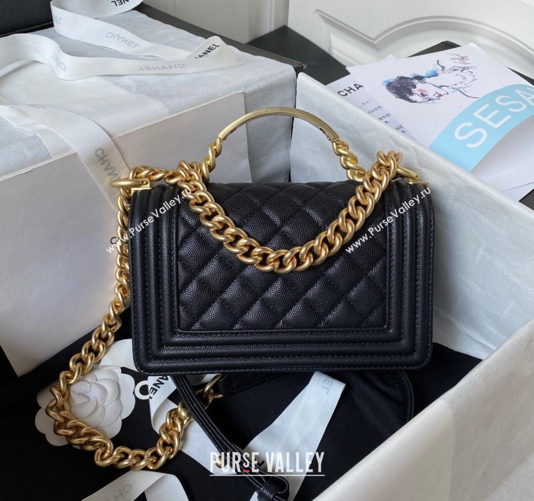 Chanel Grained Shiny Calfskin BOY Flap Bag with Handle A94805 Black 2023 (jiyuan-23100705)