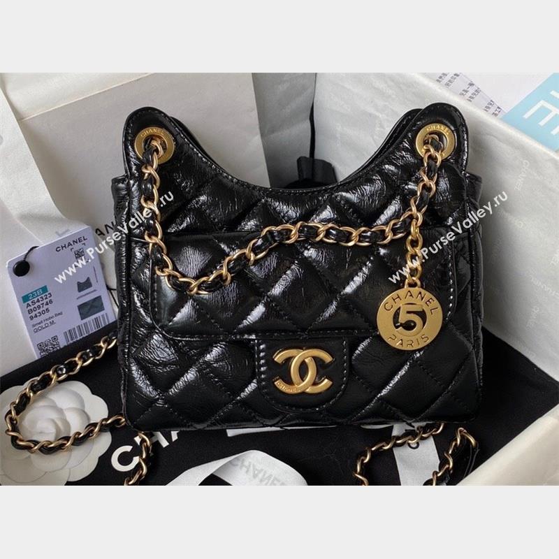 Chanel Shiny Crumpled Calfskin Small Hobo Bag AS4323 Black 2023 (jiyuan-23100957)