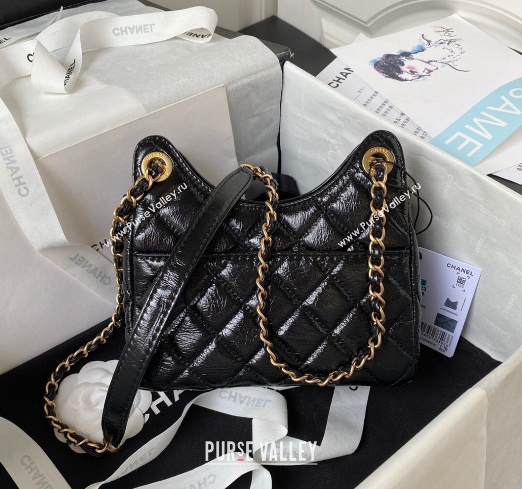 Chanel Shiny Crumpled Calfskin Small Hobo Bag AS4323 Black 2023 (jiyuan-23100957)