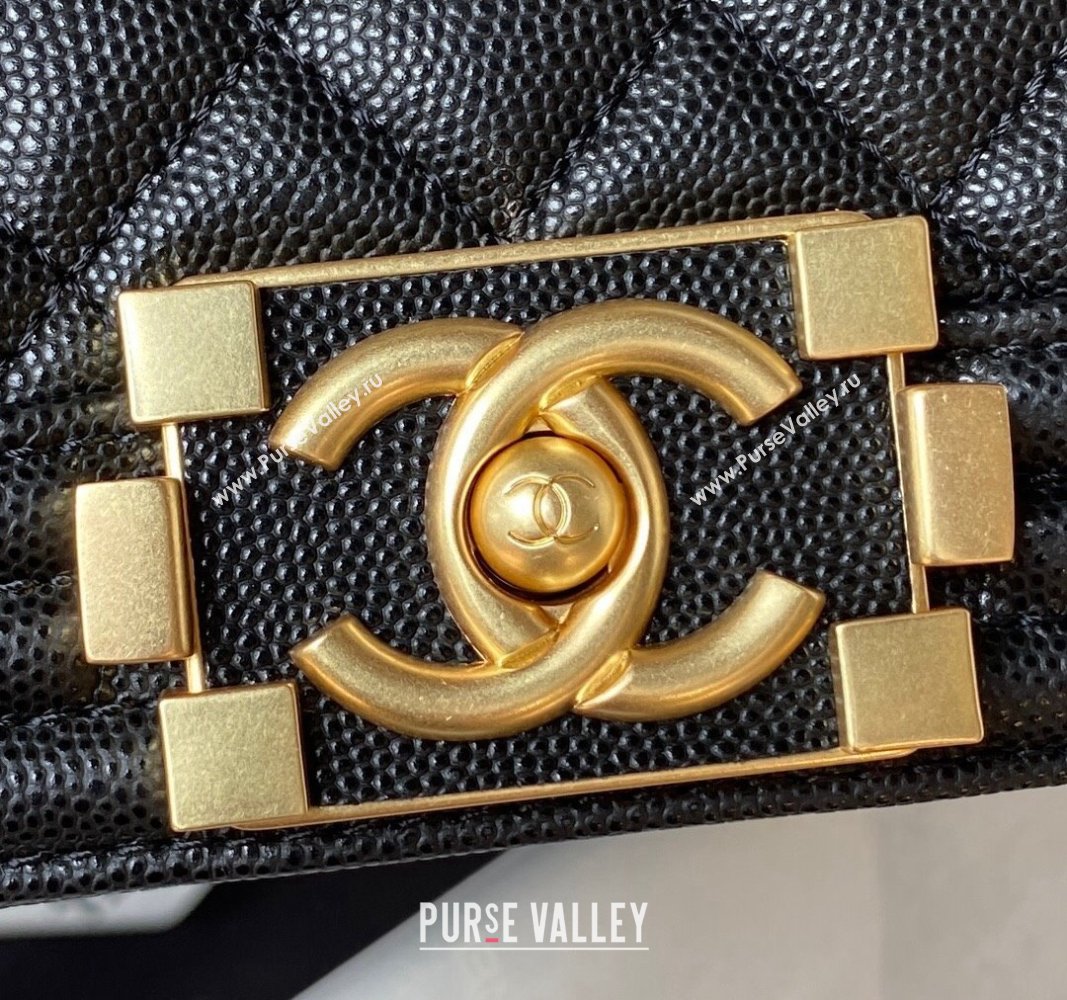 Chanel Grained Shiny Calfskin BOY Flap Bag with Handle A94805 Black 2023 (jiyuan-23100705)