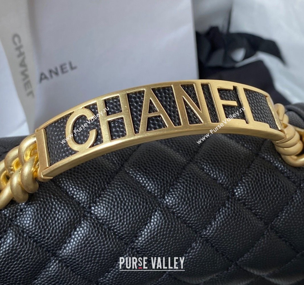 Chanel Grained Shiny Calfskin BOY Flap Bag with Handle A94805 Black 2023 (jiyuan-23100705)